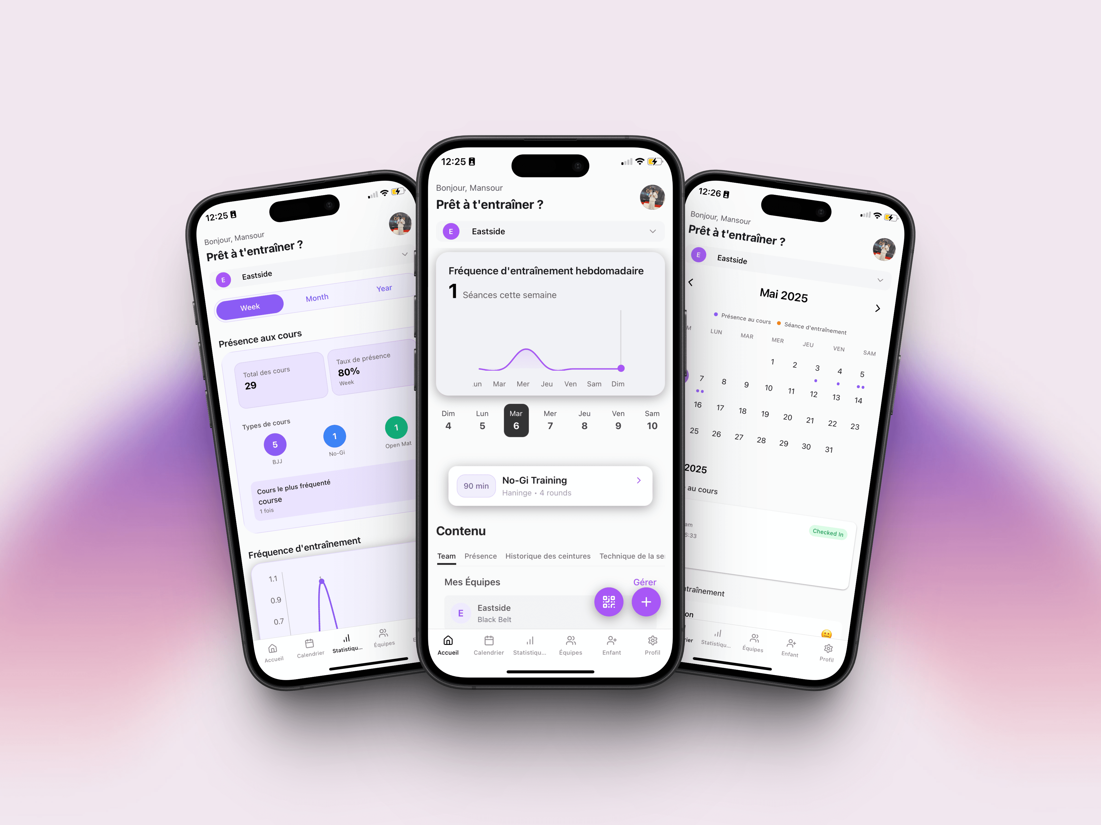 Captures d'écran de l'application mobile BJJ Evolve